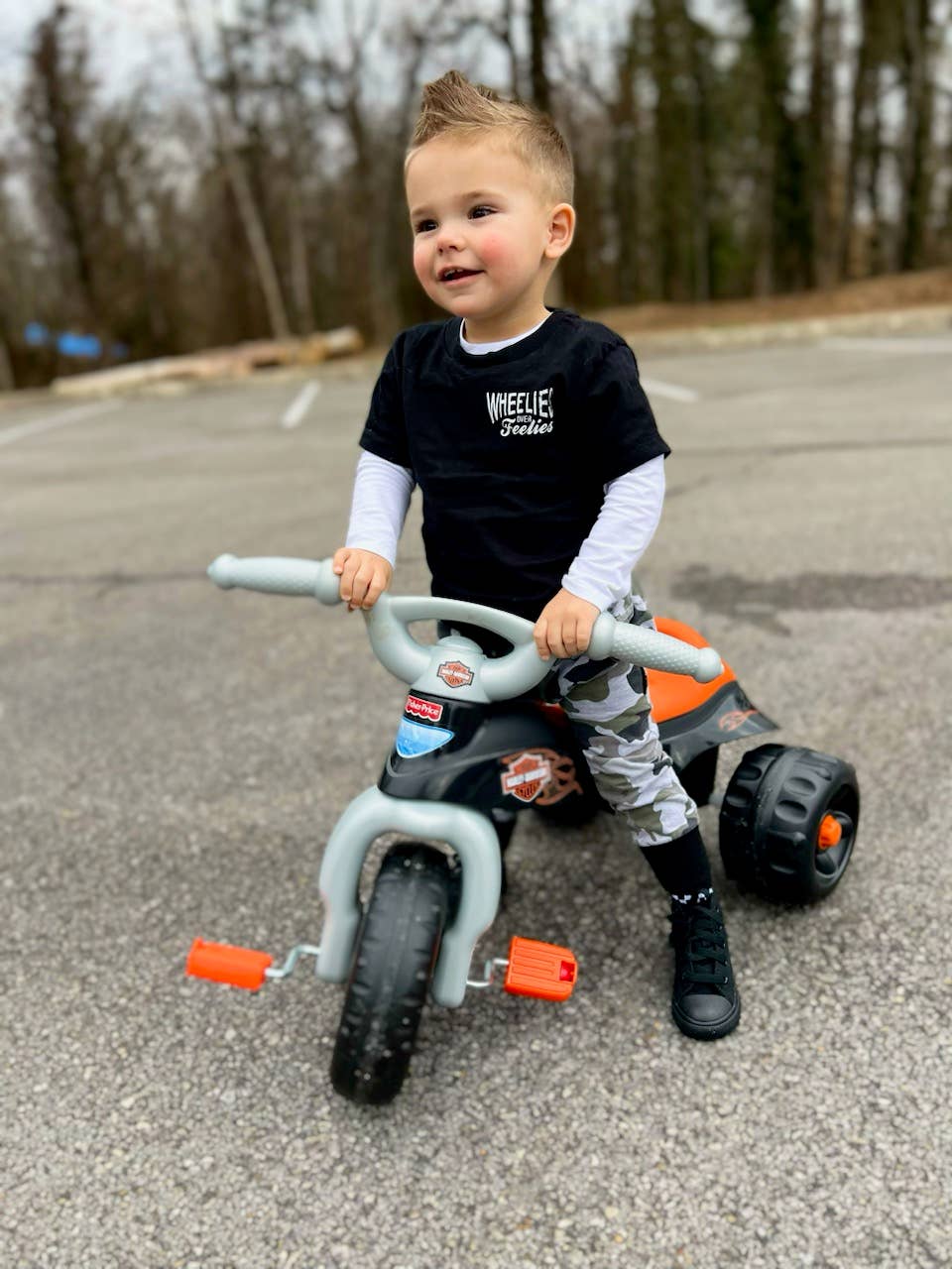 Wheelies Over Feelies Boys T-Shirt Black