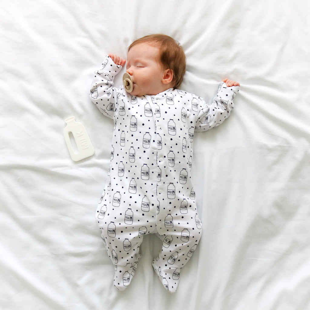 Unisex Baby Cotton Sleepsuit (Onesie) – Milk Bottle Print