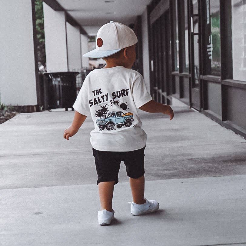 Salty Surf Shop Graphic T-Shirt – White | Kids 2T–5T