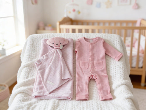 Baby Girls Pink Waffle All In One With Comforter