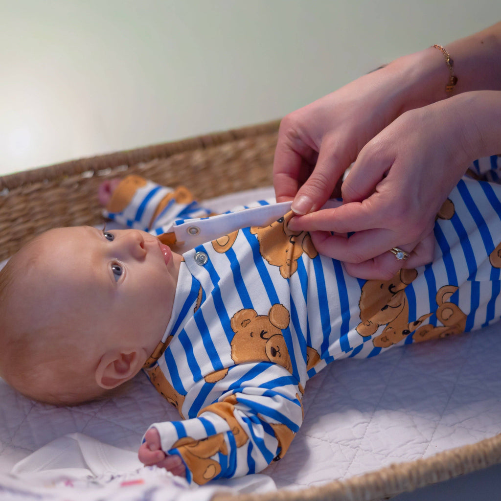 Unisex Baby Cotton Sleepsuit (Onesie) – Teddy Stripe
