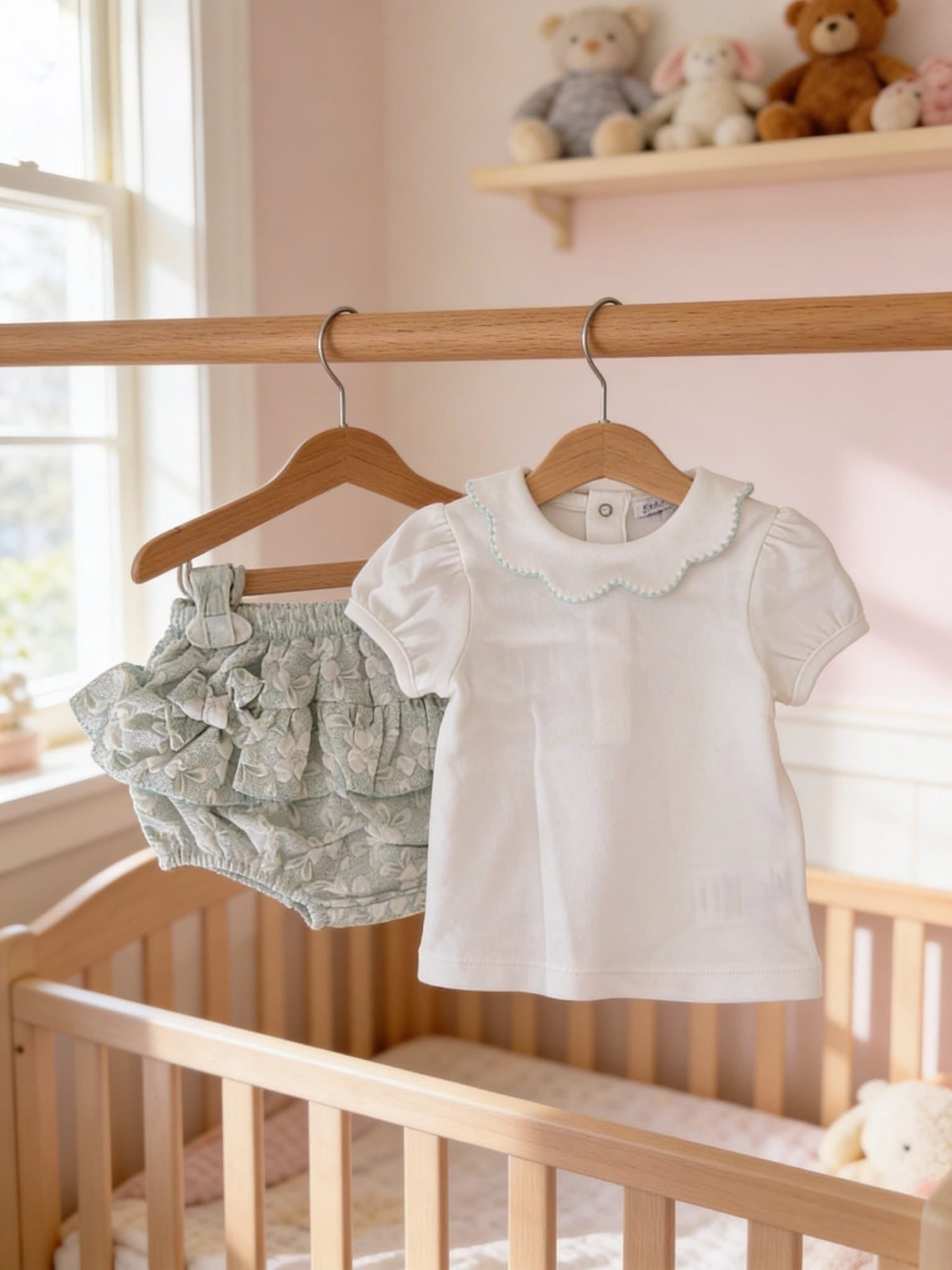 Baby Girls Cotton Top And Jacquard Pant Outfit