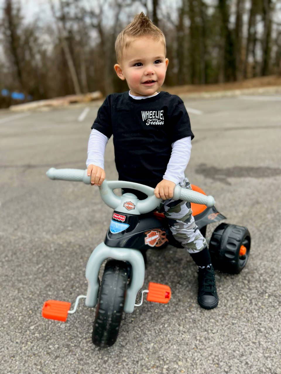 Wheelies Over Feelies Boys T-Shirt Black