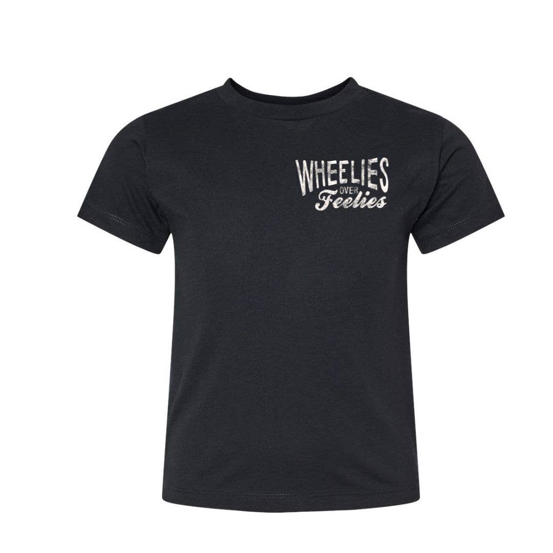 Wheelies Over Feelies Boys T-Shirt Black