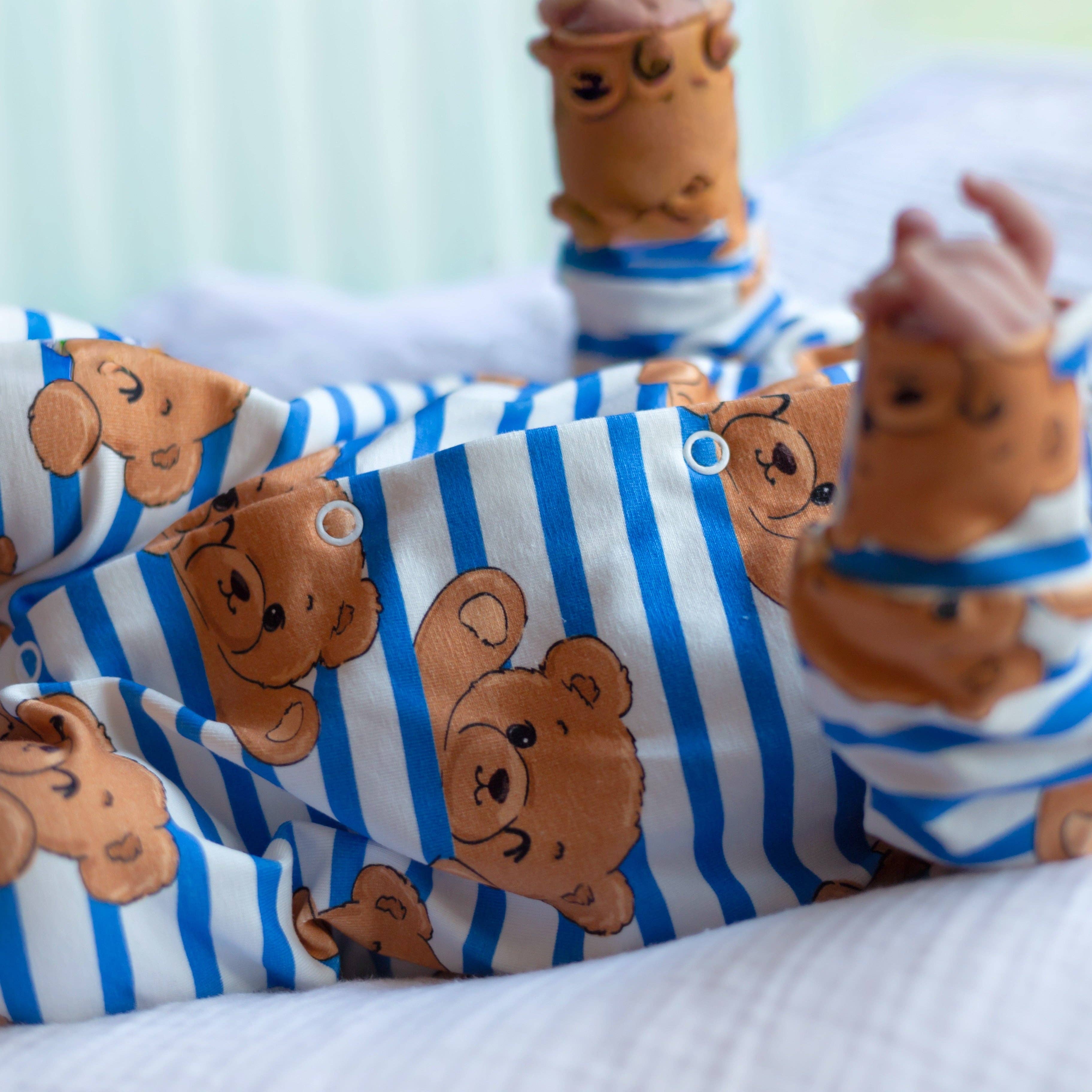 Unisex Baby Cotton Sleepsuit (Onesie) – Teddy Stripe