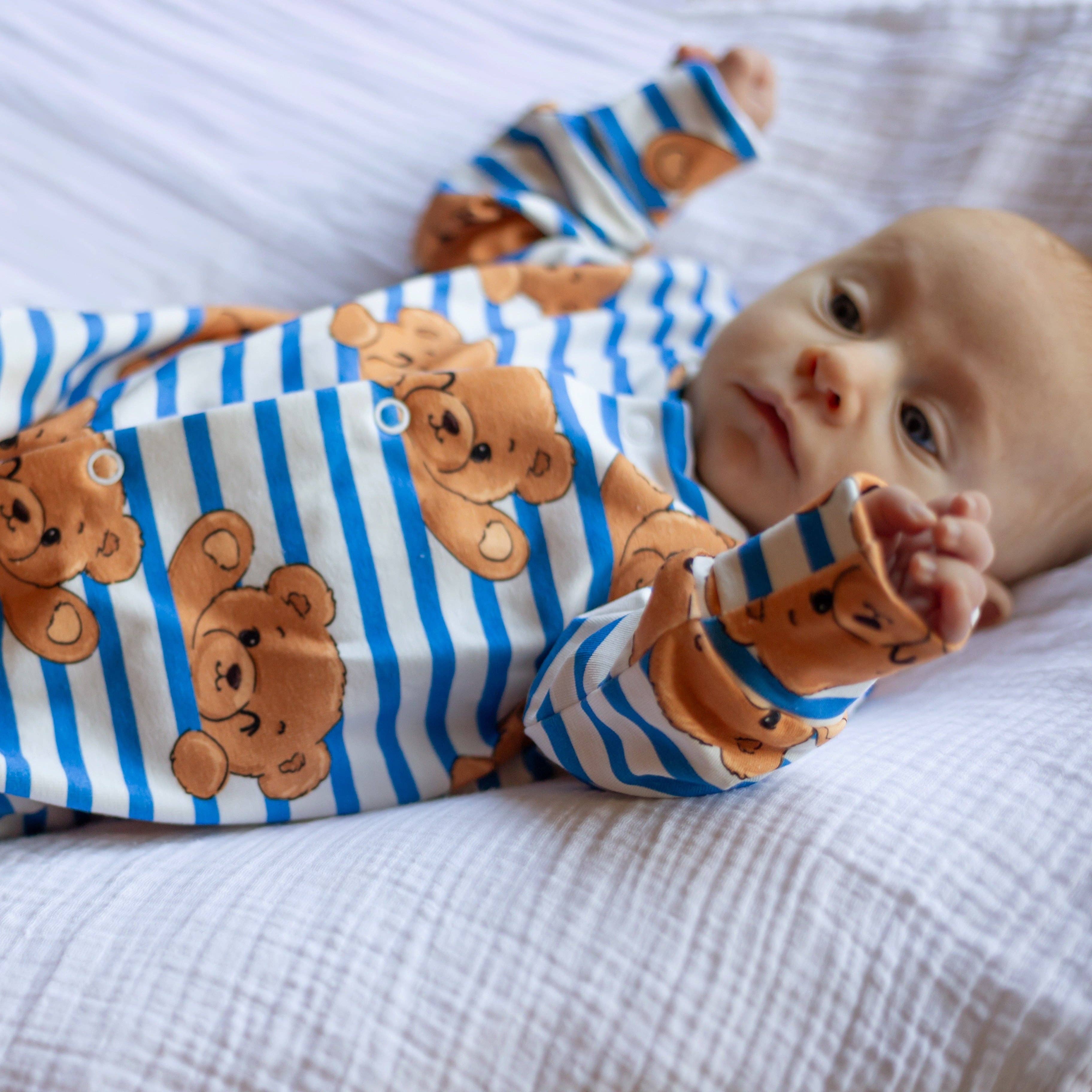Unisex Baby Cotton Sleepsuit (Onesie) – Teddy Stripe