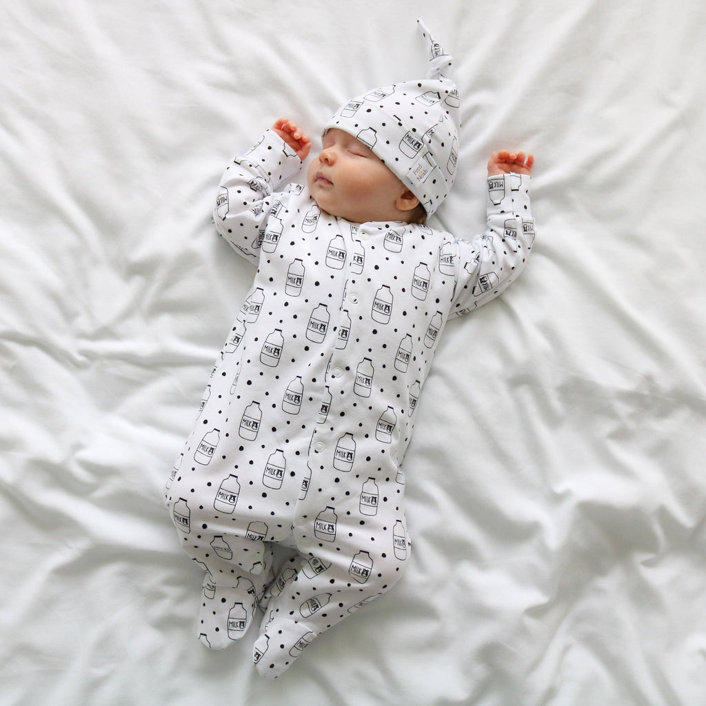 Unisex Baby Cotton Sleepsuit (Onesie) – Milk Bottle Print