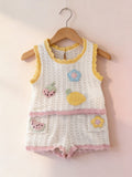 Girls Fruit Crochet True Knit Vest And Shorts Set