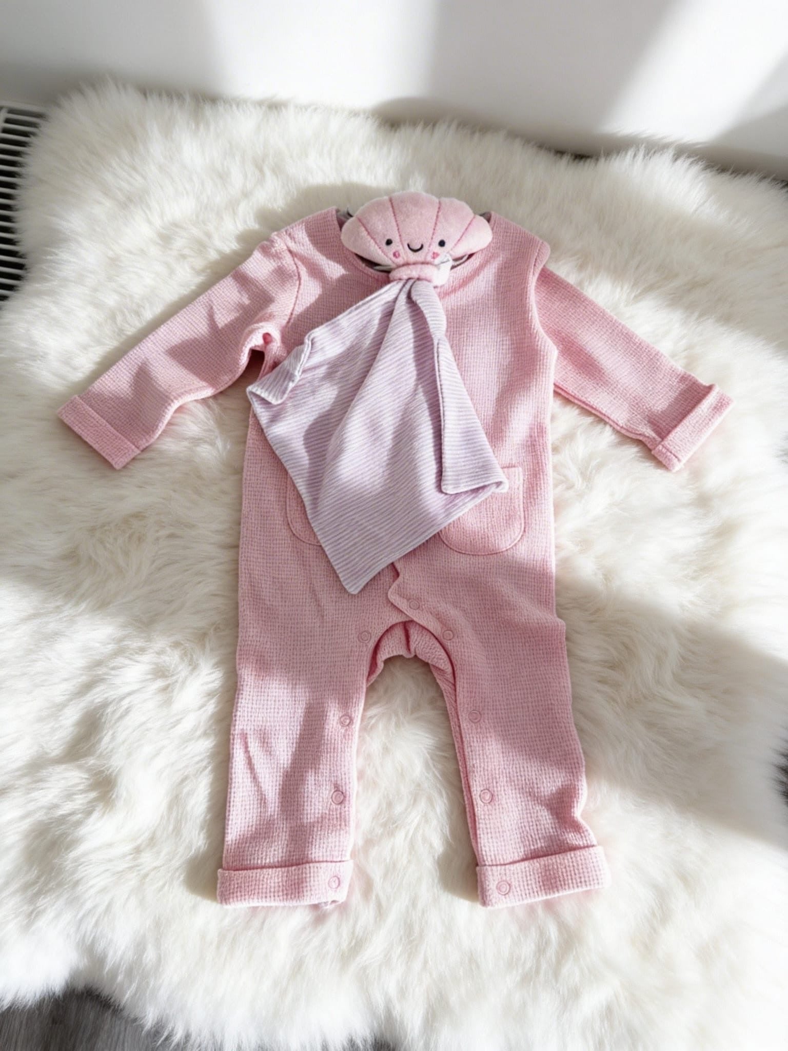 Baby Girls Pink Waffle All In One With Comforter