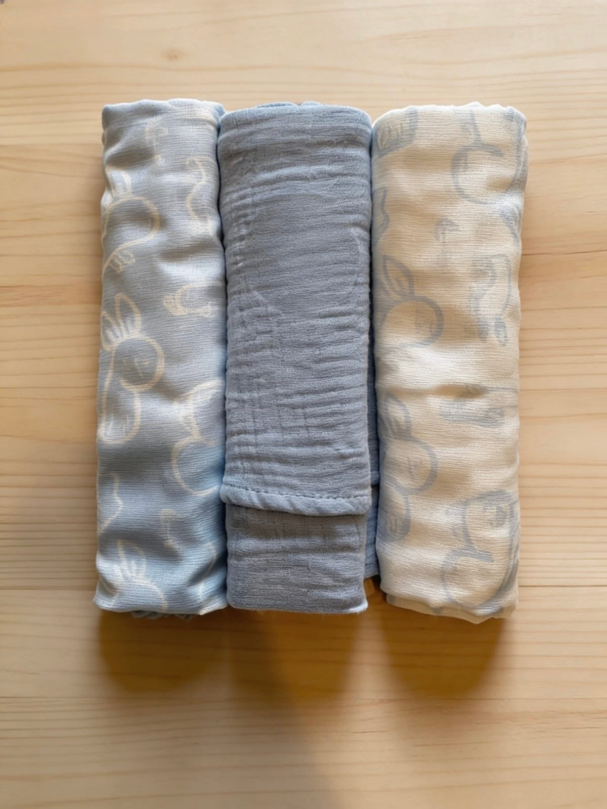 Blue 3pc Fun Bunny Assorted Muslin Squares