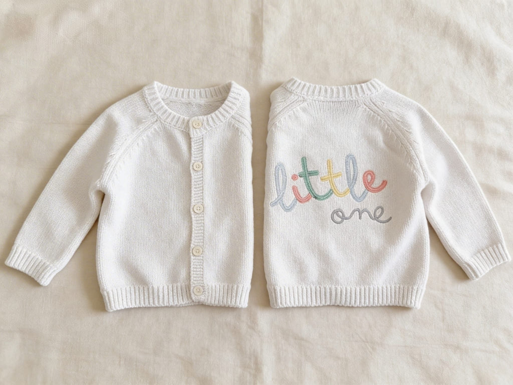 White Cotton Knit Cardigan With Embroidery - Little One