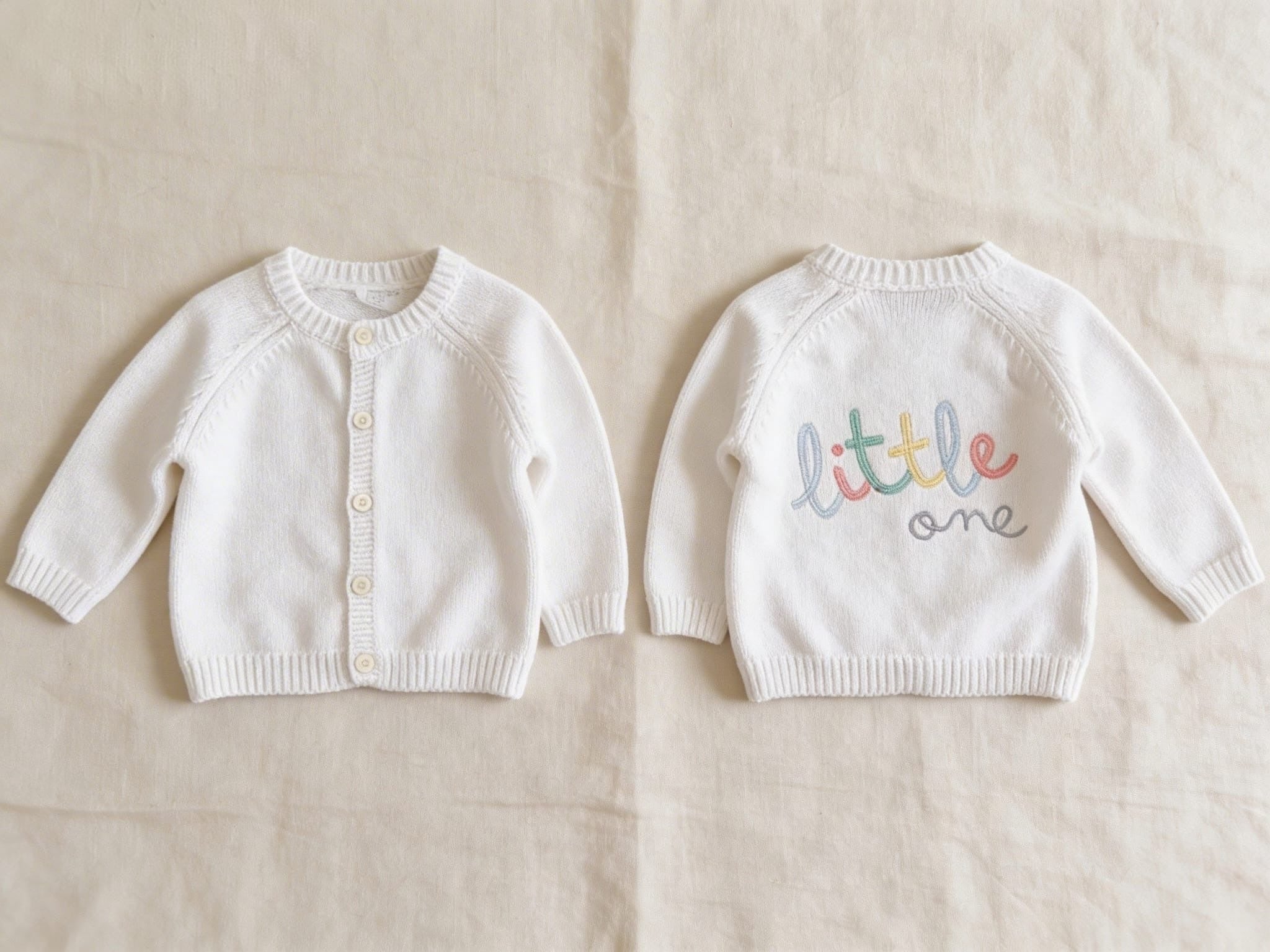 White Cotton Knit Cardigan With Embroidery - Little One