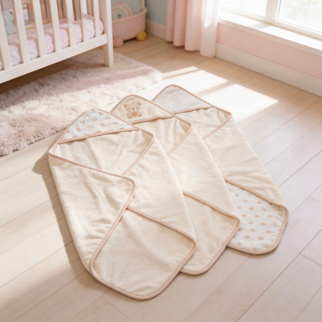 Beige Bear Hooded Towel And Wash Cloth Set