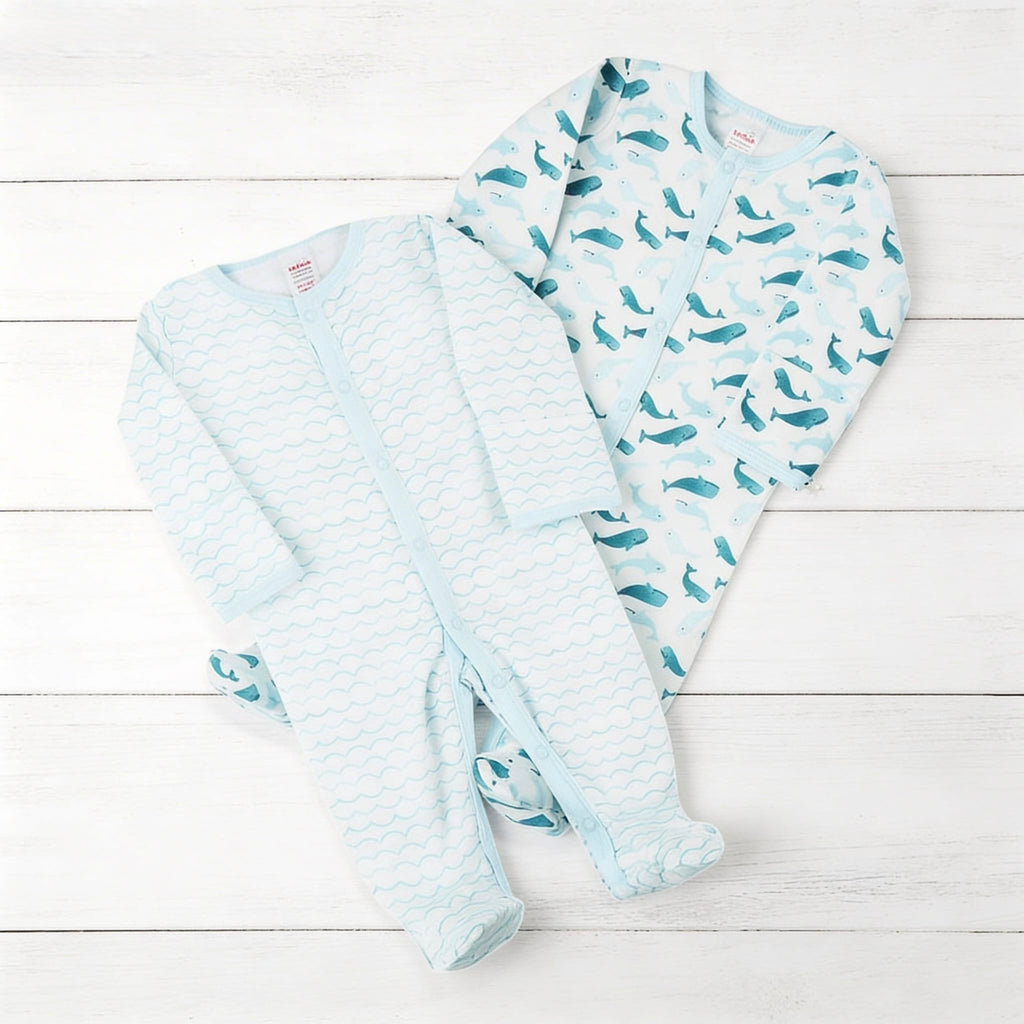 Baby Whale Waves Pack 2 Sleepsuit Set