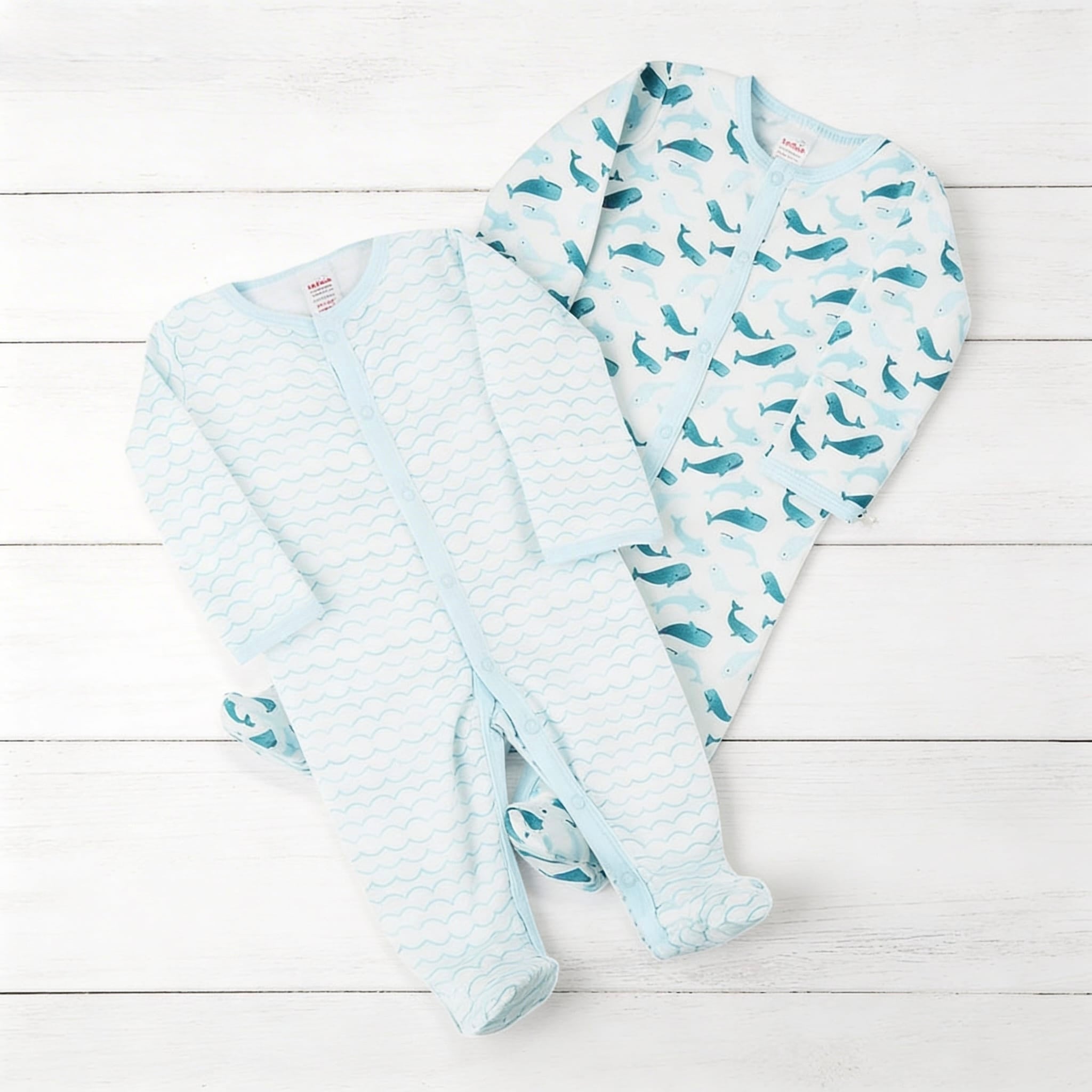Baby Whale Waves Pack 2 Sleepsuit Set