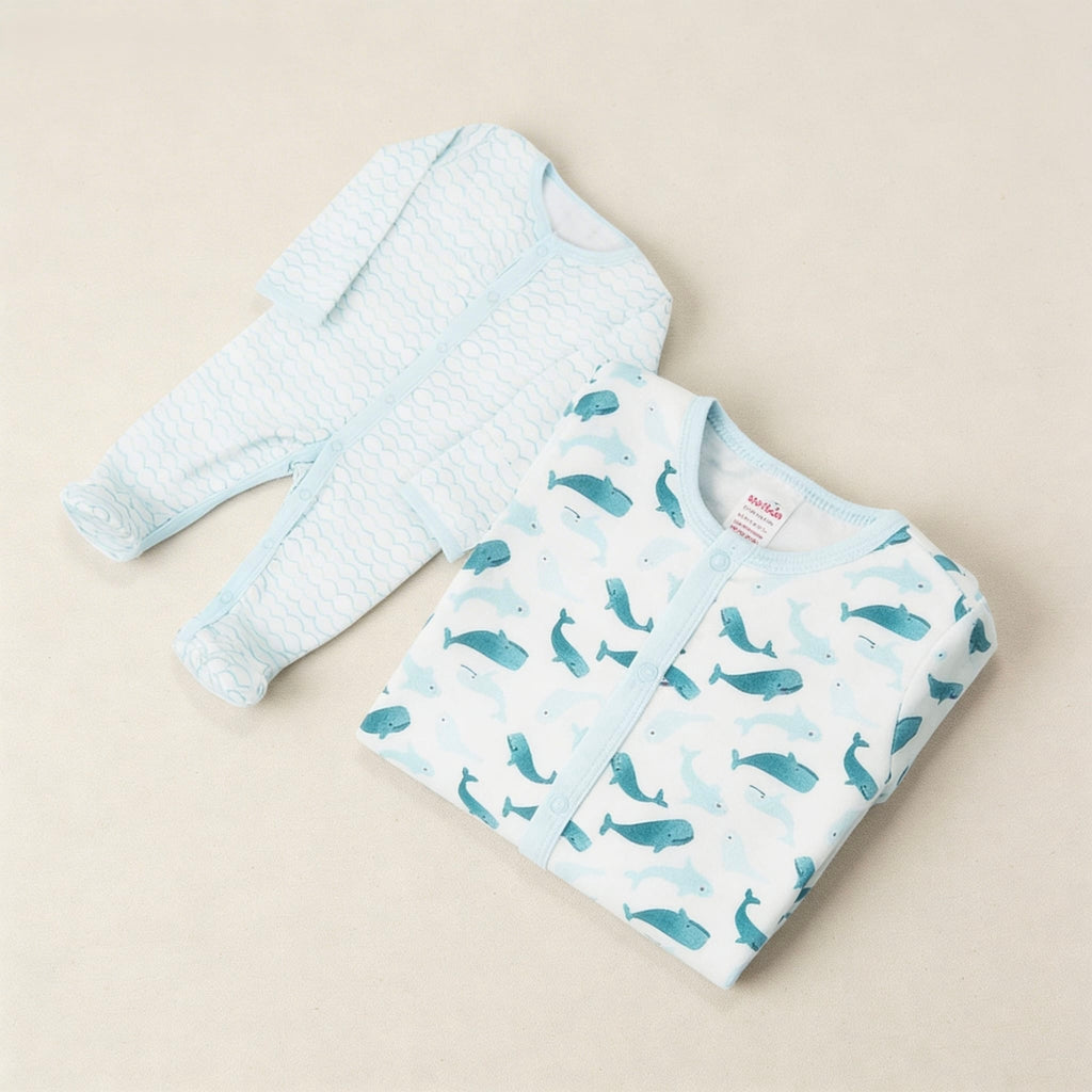 Baby Whale Waves Pack 2 Sleepsuit Set