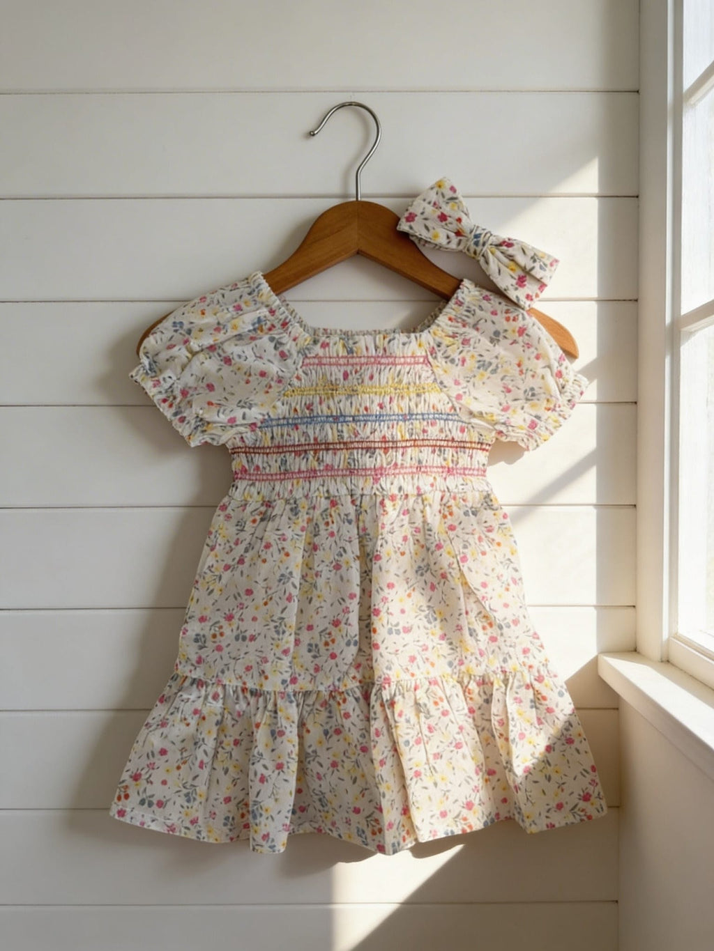 Girls Smocked Dress And Headband Set