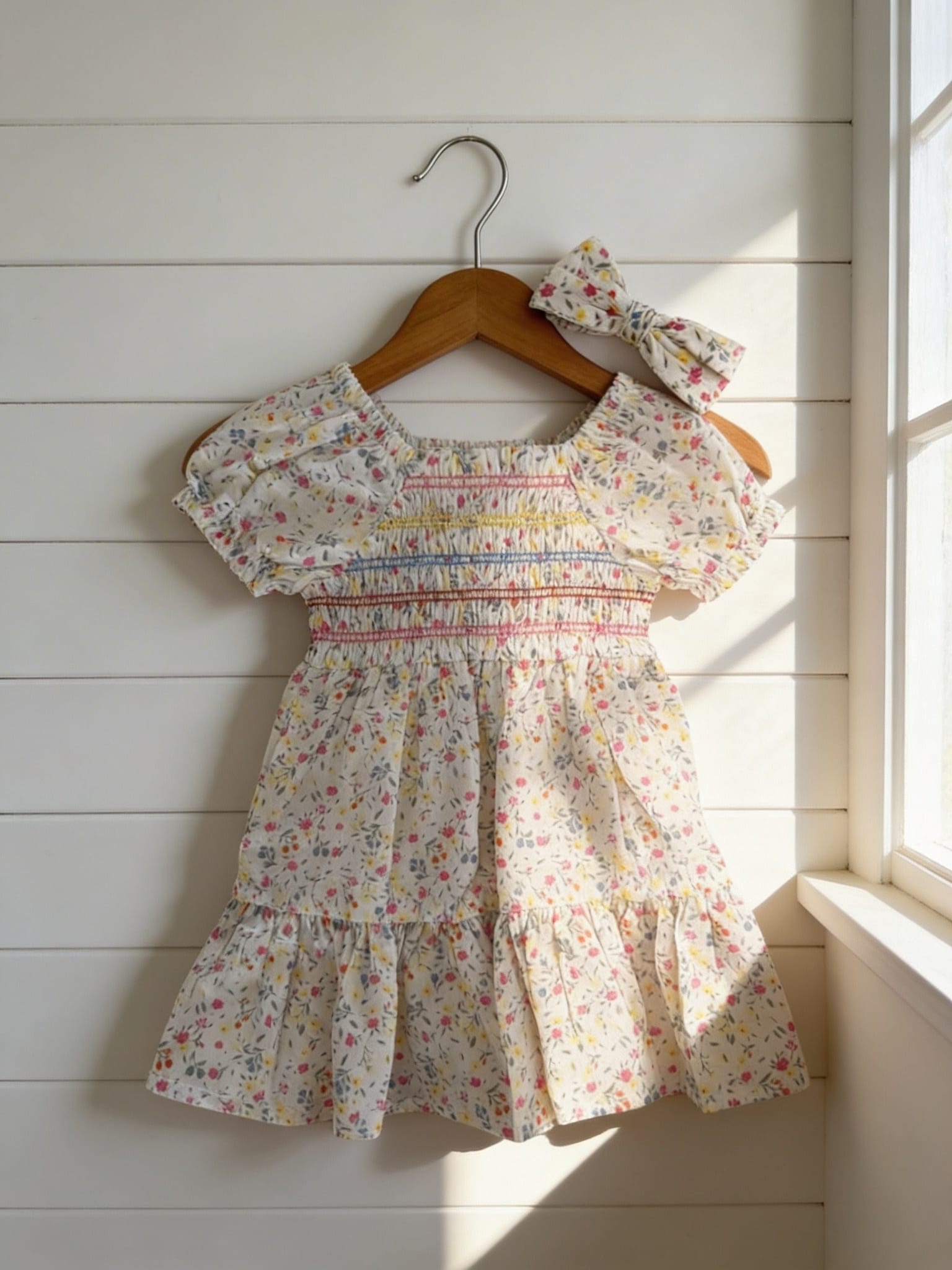Girls Smocked Dress And Headband Set