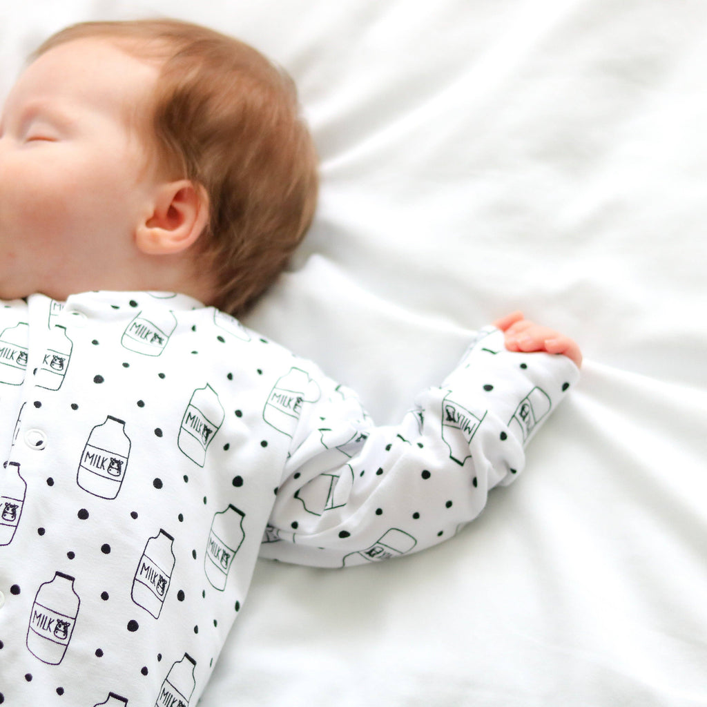 Unisex Baby Cotton Sleepsuit (Onesie) – Milk Bottle Print