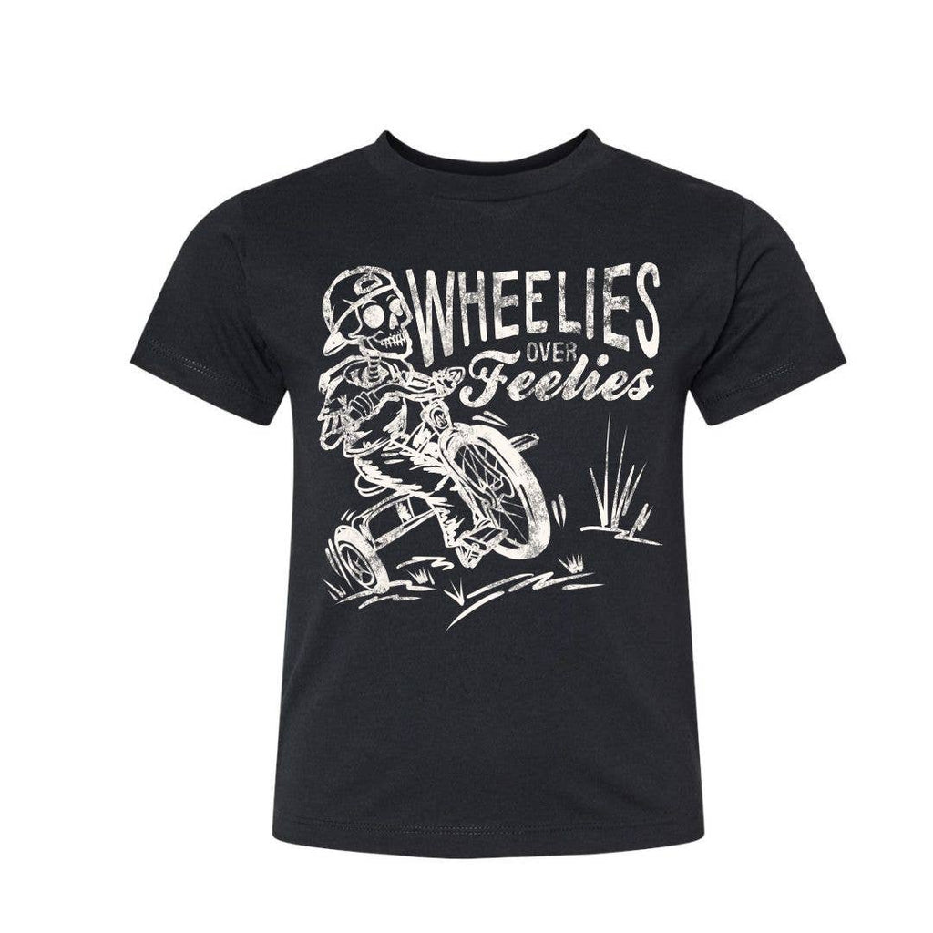Wheelies Over Feelies Boys T-Shirt Black