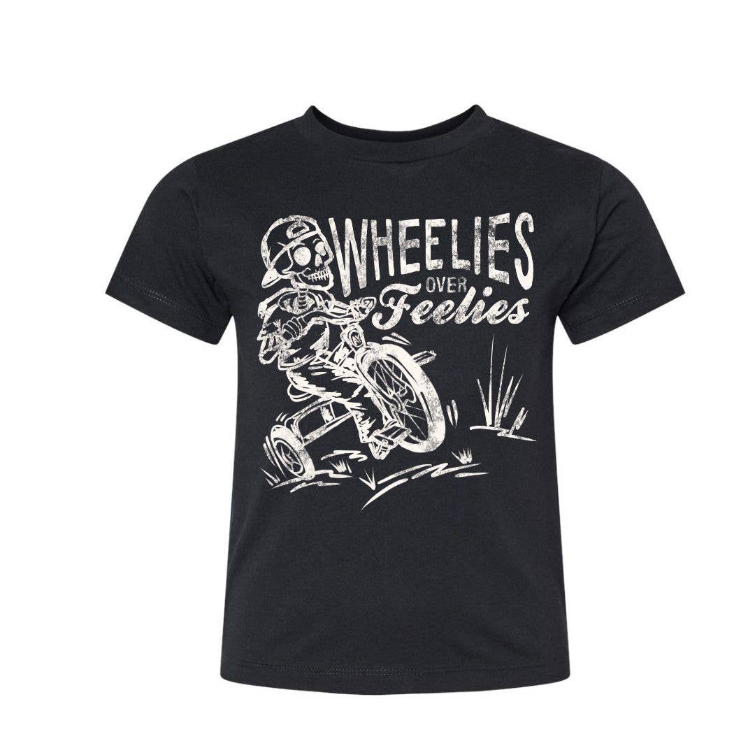Wheelies Over Feelies Boys T-Shirt Black