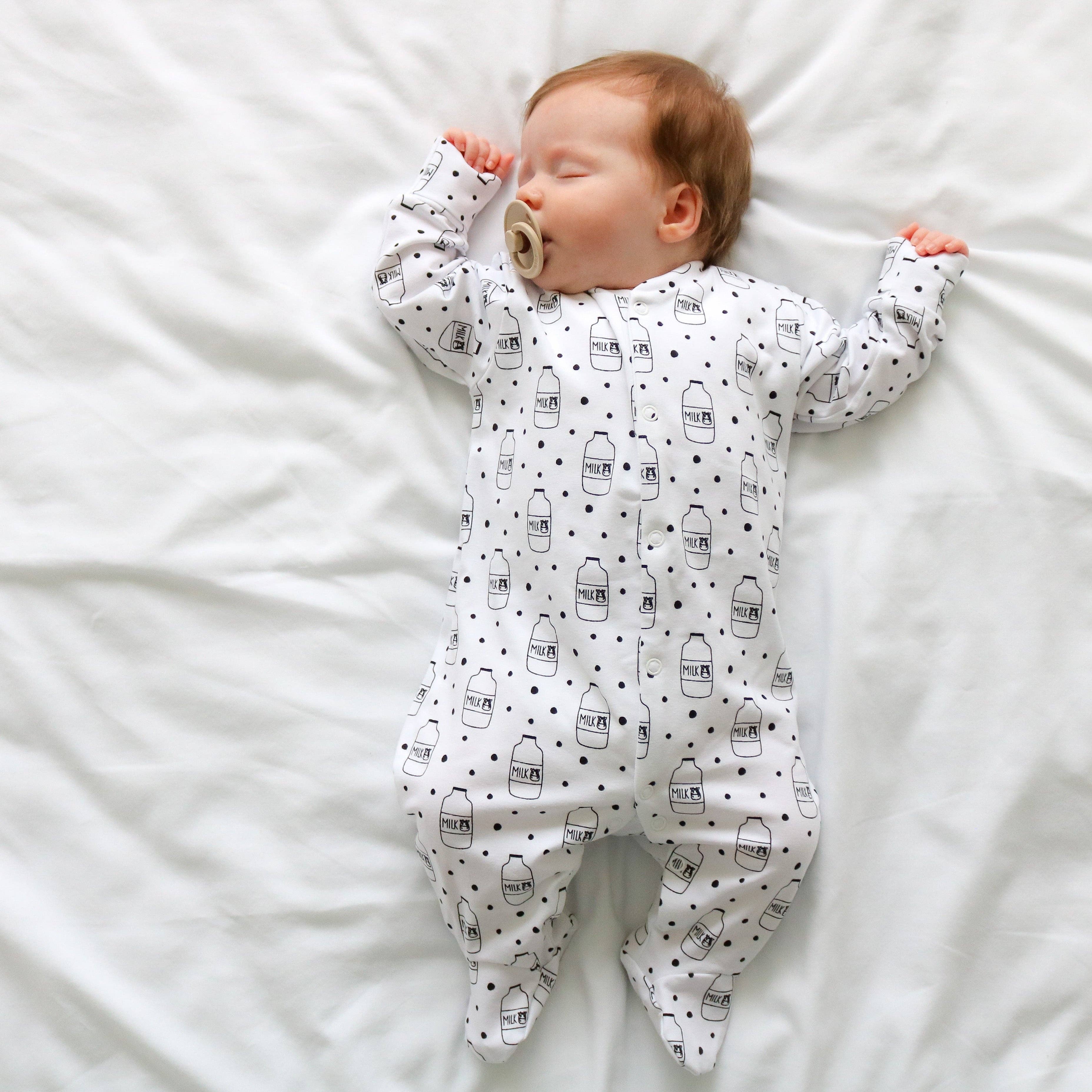 Unisex Baby Cotton Sleepsuit (Onesie) – Milk Bottle Print