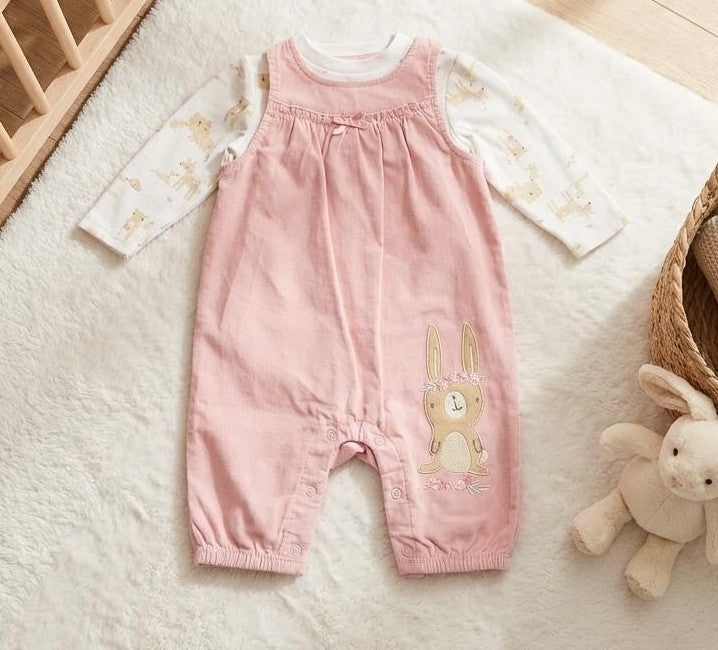 Pink Bunny Pinafore Romper Set