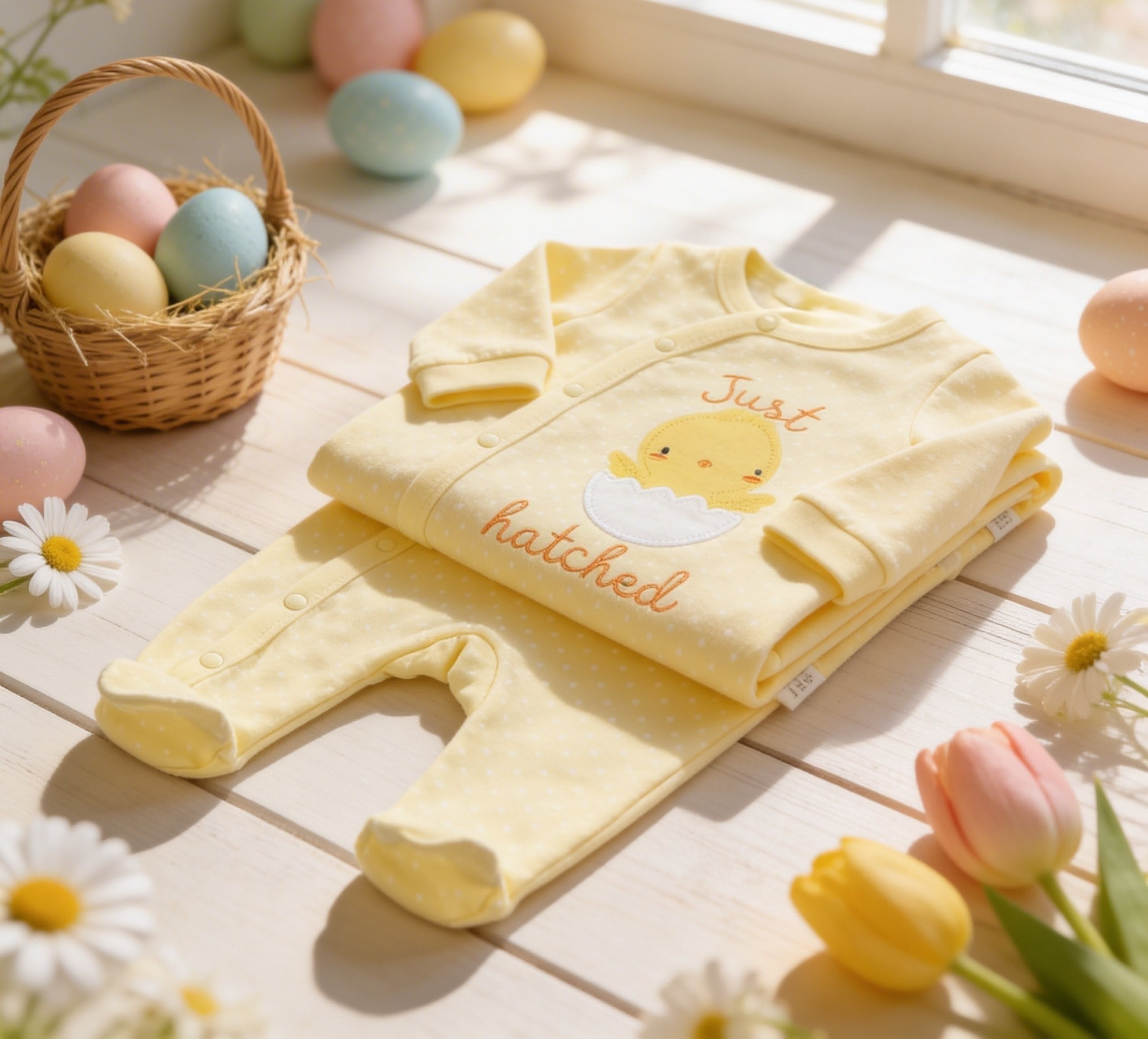 Baby " Just Hatched" Cotton Sleepsuit