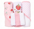 Pink Strawberry Hooded Towel And Wash Cloth Set