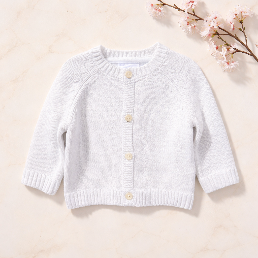 White Cotton Knit Cardigan With Embroidery - Little One
