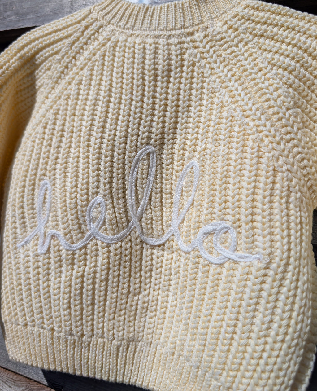Lemon Knitted Cotton Baby’s Cardigan With Embroidery - Hello
