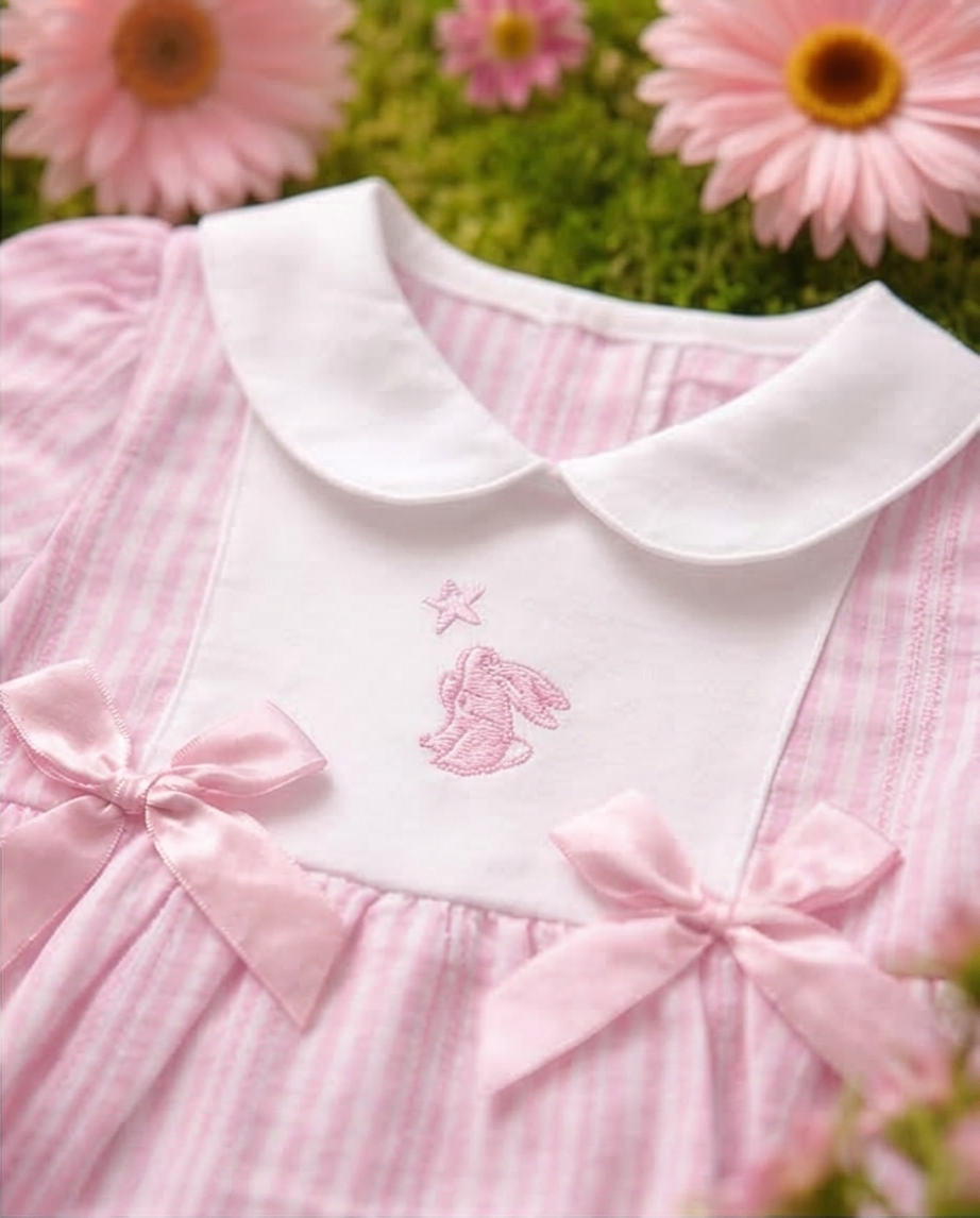 Baby Girls Striped Bunny Motif Romper