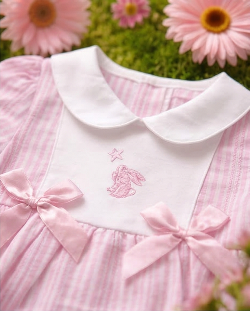 Baby Girls Striped Bunny Motif Romper
