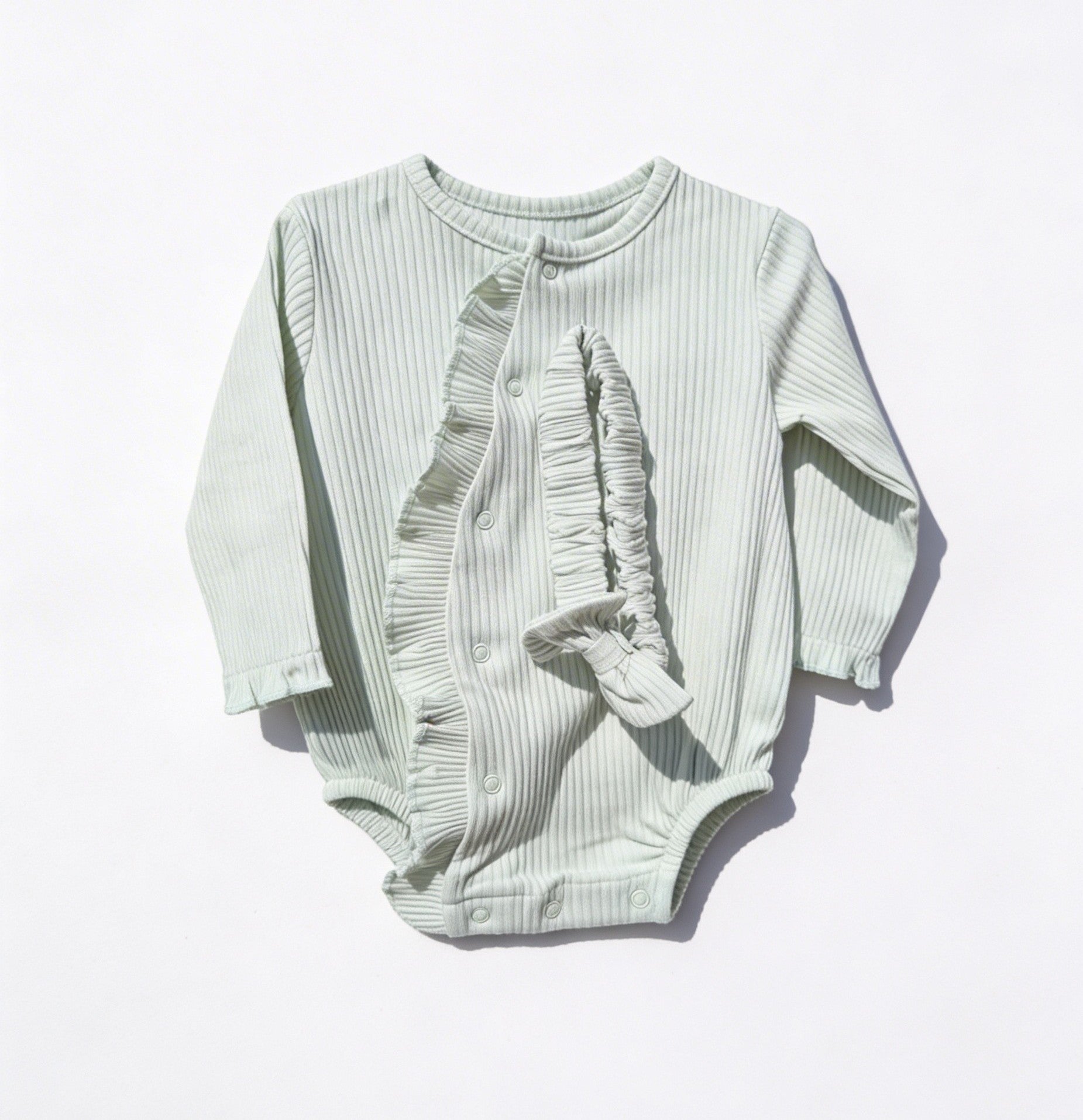Baby Girls Sage Green Ribbed Romper And Headband Set