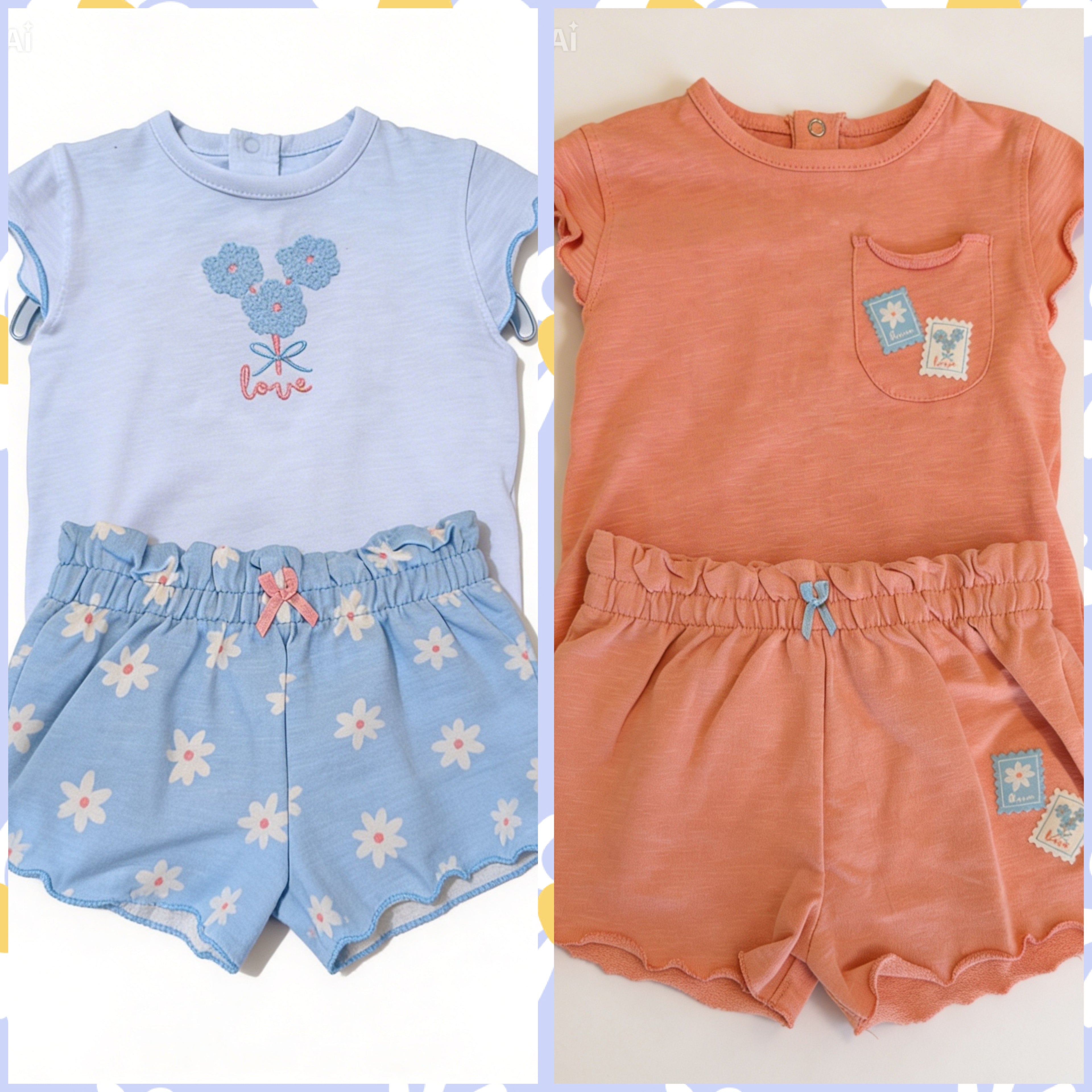 Girls 2 T-Shirts & 2 Shorts Set