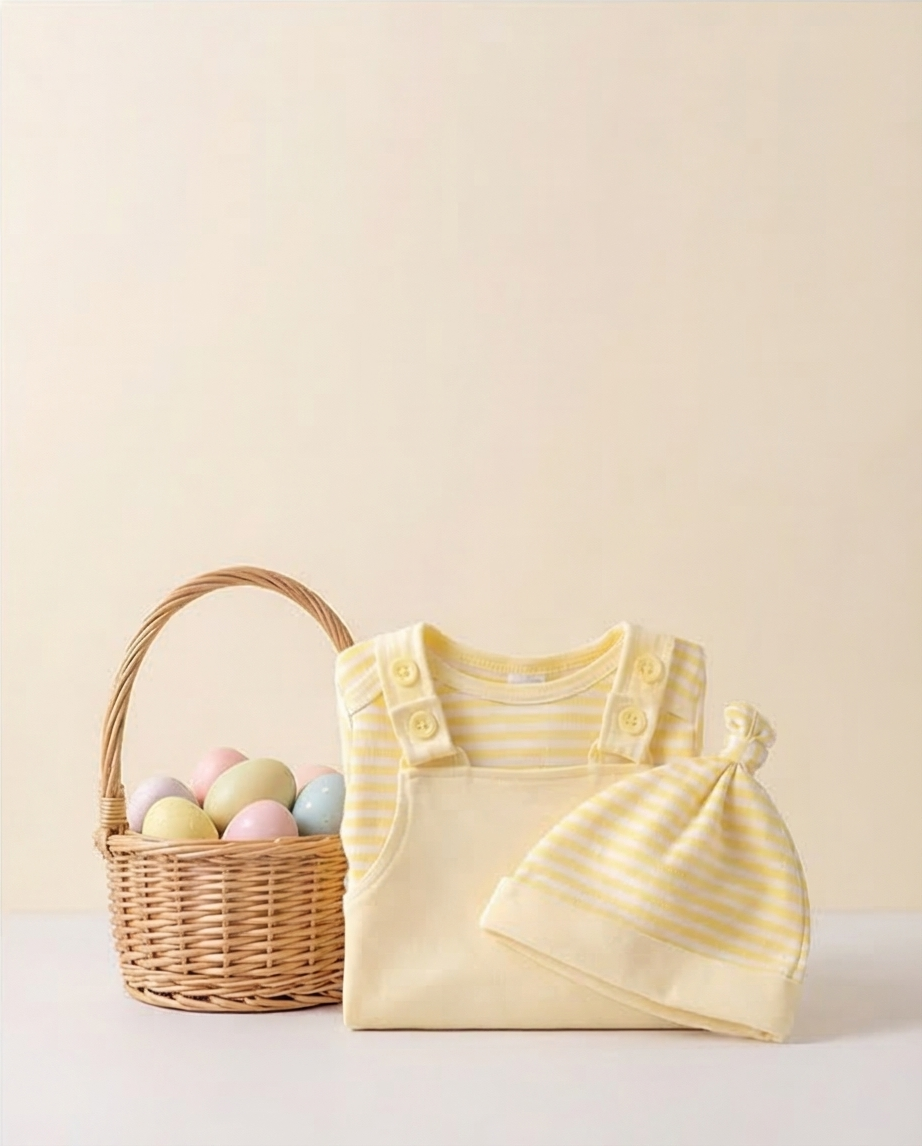 Lemon Smocked Baby Chick 3PC Overalls Set