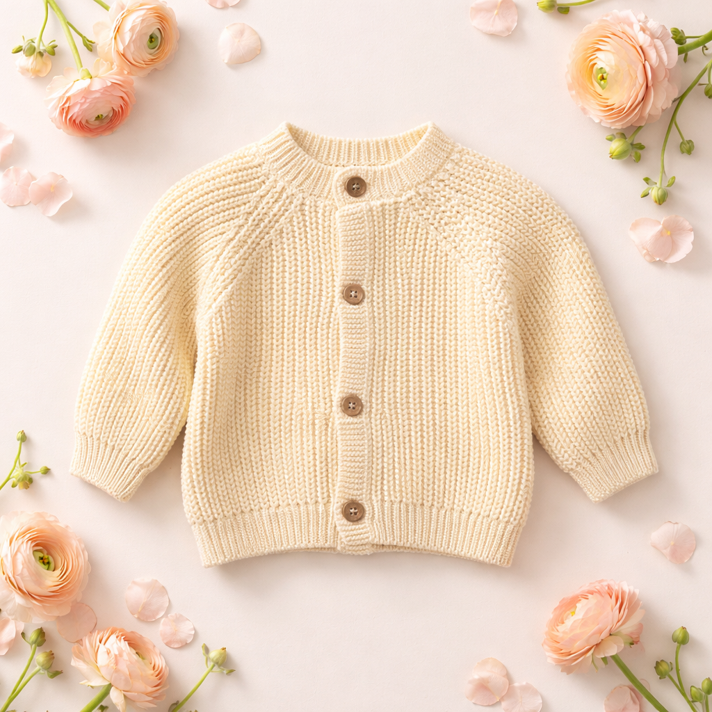 Lemon Knitted Cotton Baby’s Cardigan With Embroidery - Hello