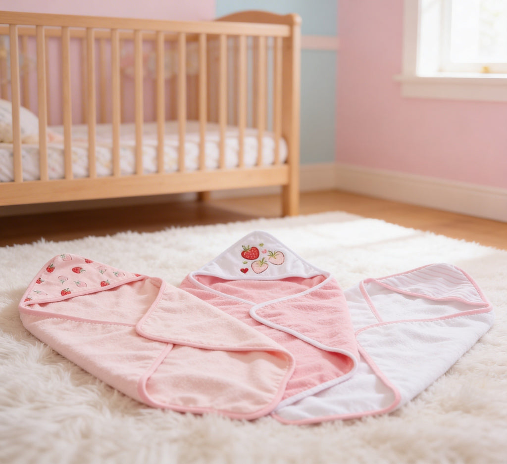 Pink Strawberry Hooded Towel And Wash Cloth Set