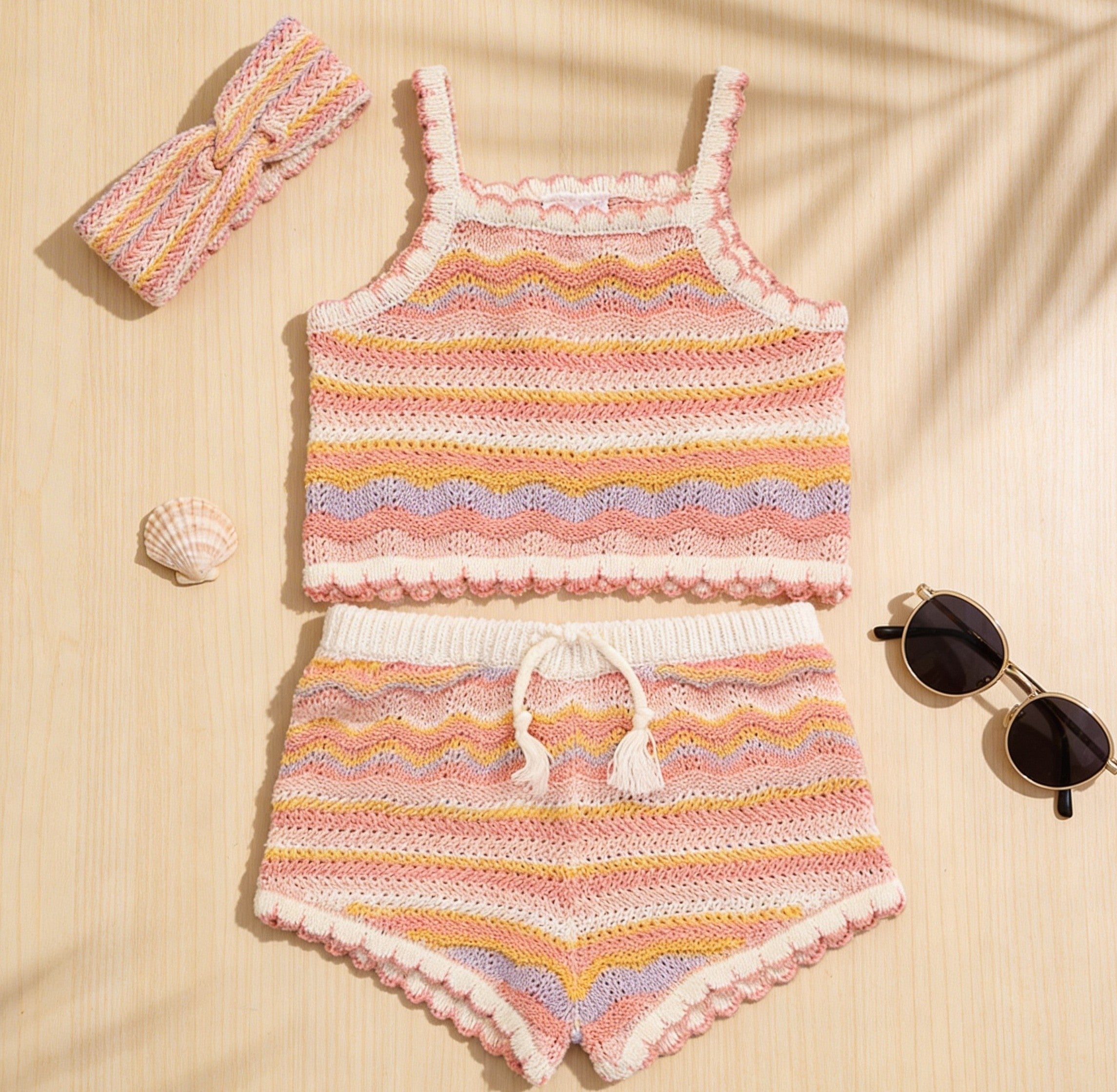 Girls True Knit Top, Short & Headband Outfit