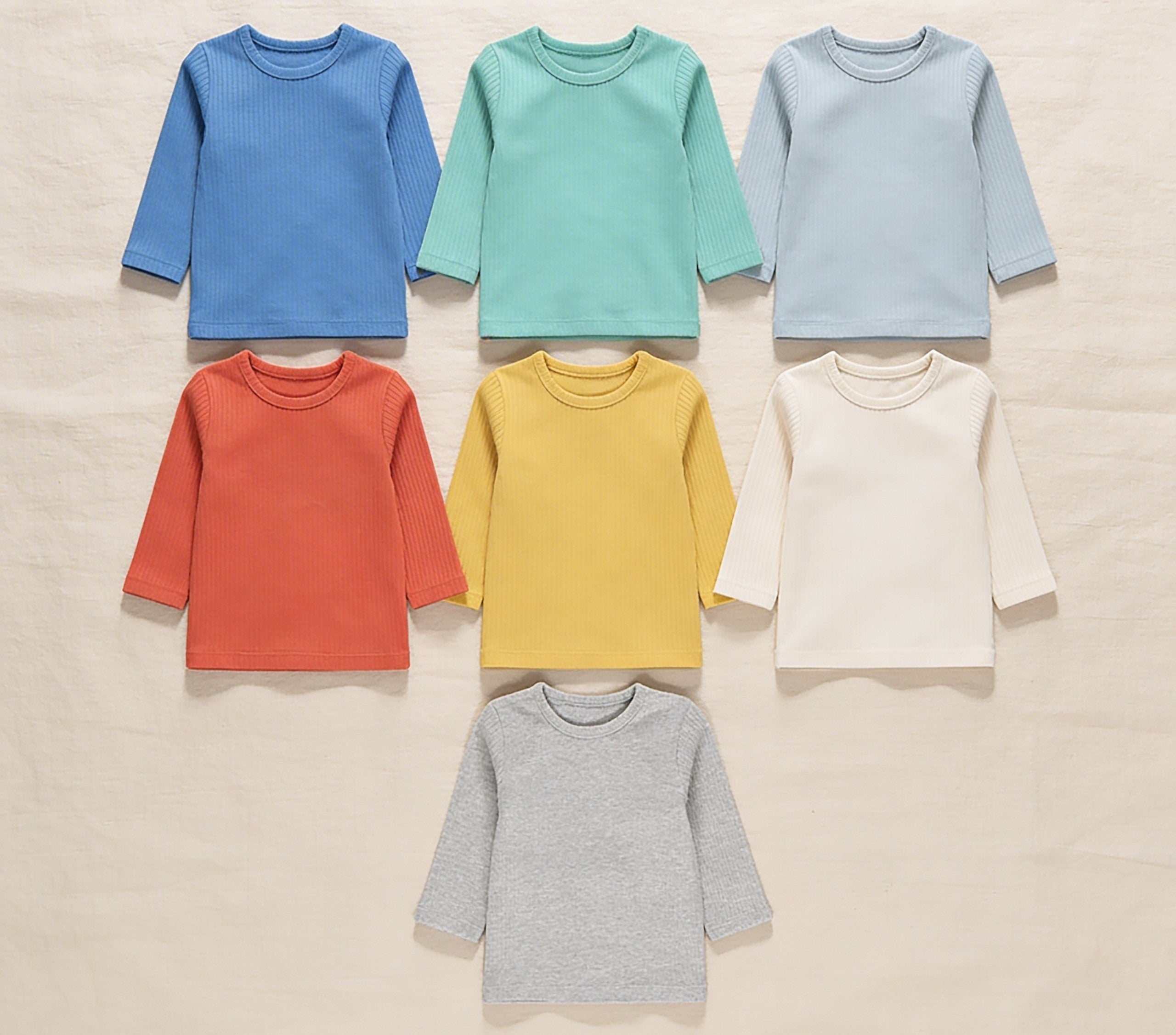 7 Pack Ribbed Long Sleeve Tops 9-12 Months