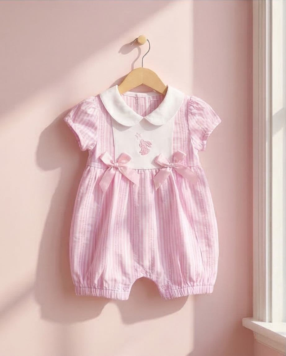 Baby Girls Striped Bunny Motif Romper
