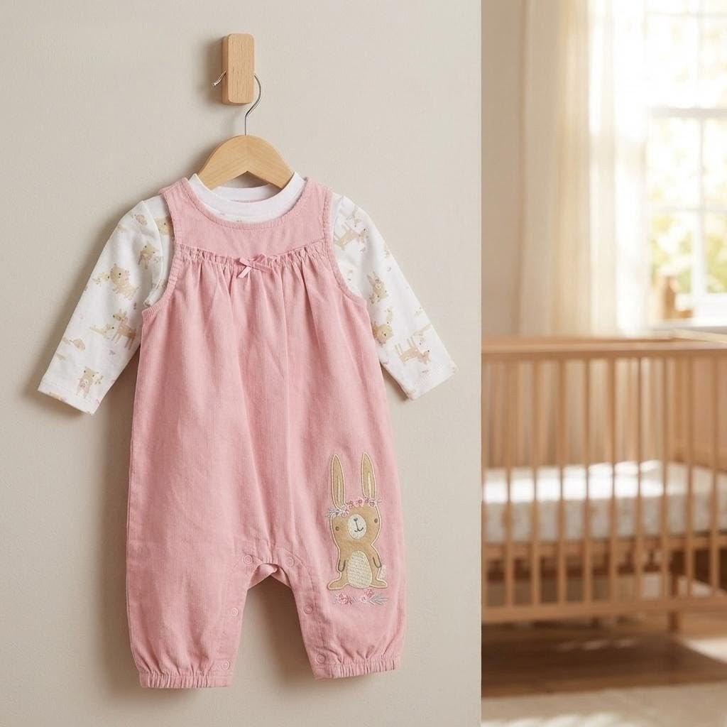 Pink Bunny Pinafore Romper Set